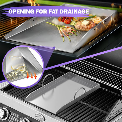 Plancha Grillplatte – Dicke Edelstahl-BBQ-Grillplatte mit abnehmbaren Griffen, 40 x 30 cm – Für Gas- & Holzkohlegrills