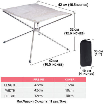 Tragbare Feuerstelle für den Außenbereich, 42 cm faltbare Feuerstelle aus Edelstahl mit Tragetasche für Camping, Picknick, Lagerfeuer, Terrasse, Garten