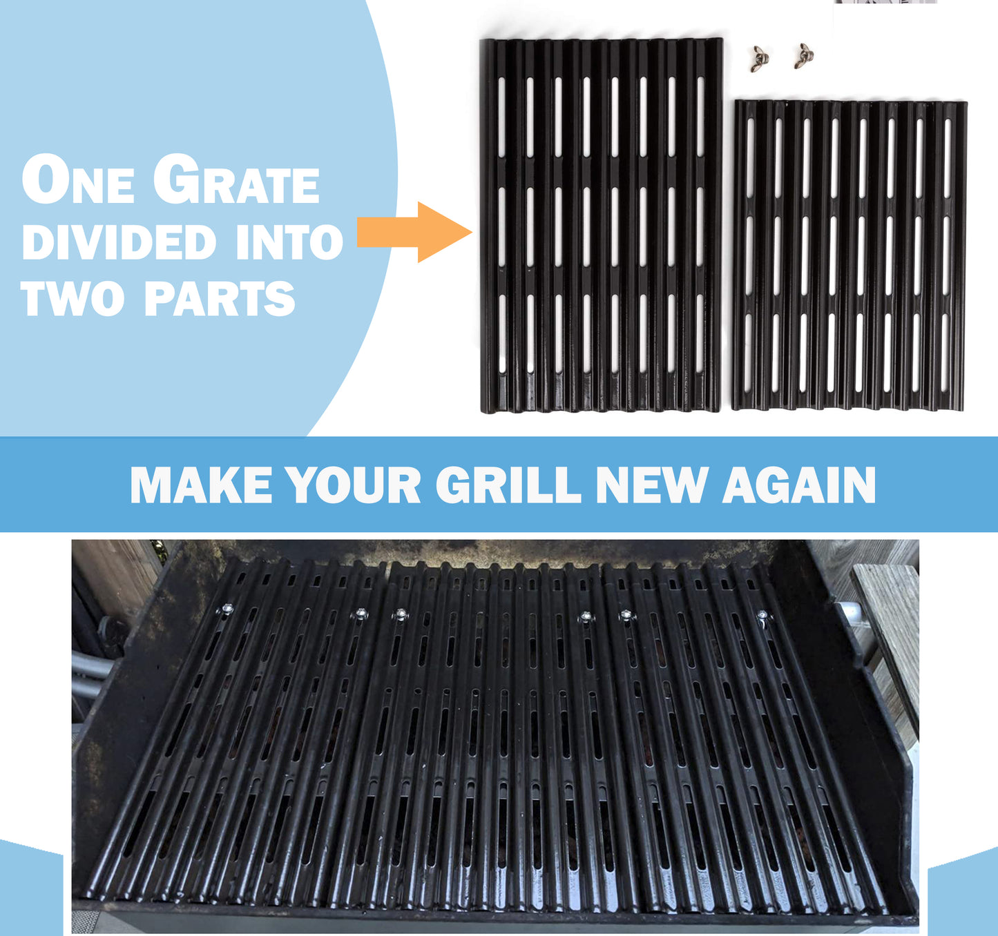 Set of 4 Adjustable Grill Grates – 15 cm Wide Universal Replacement Grill Grates for BBQ Grills, Extends from 31 cm to 48 cm in Depth, Porcelain Steel
