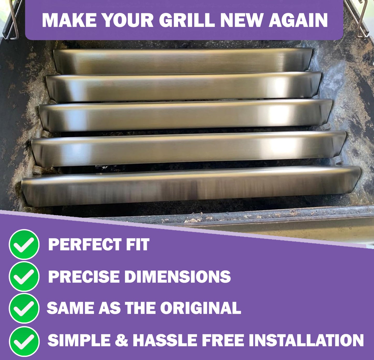 62,2 cm, 7539/7540 Flavorizer Bars (Brennerabdeckungen) für Weber Genesis 300 Serie Grills mit seitlichen Bedienelementen, Genesis E-310, E-320, S-310, S-320, EP-310, EP-320 (2007-2010), Edelstahl