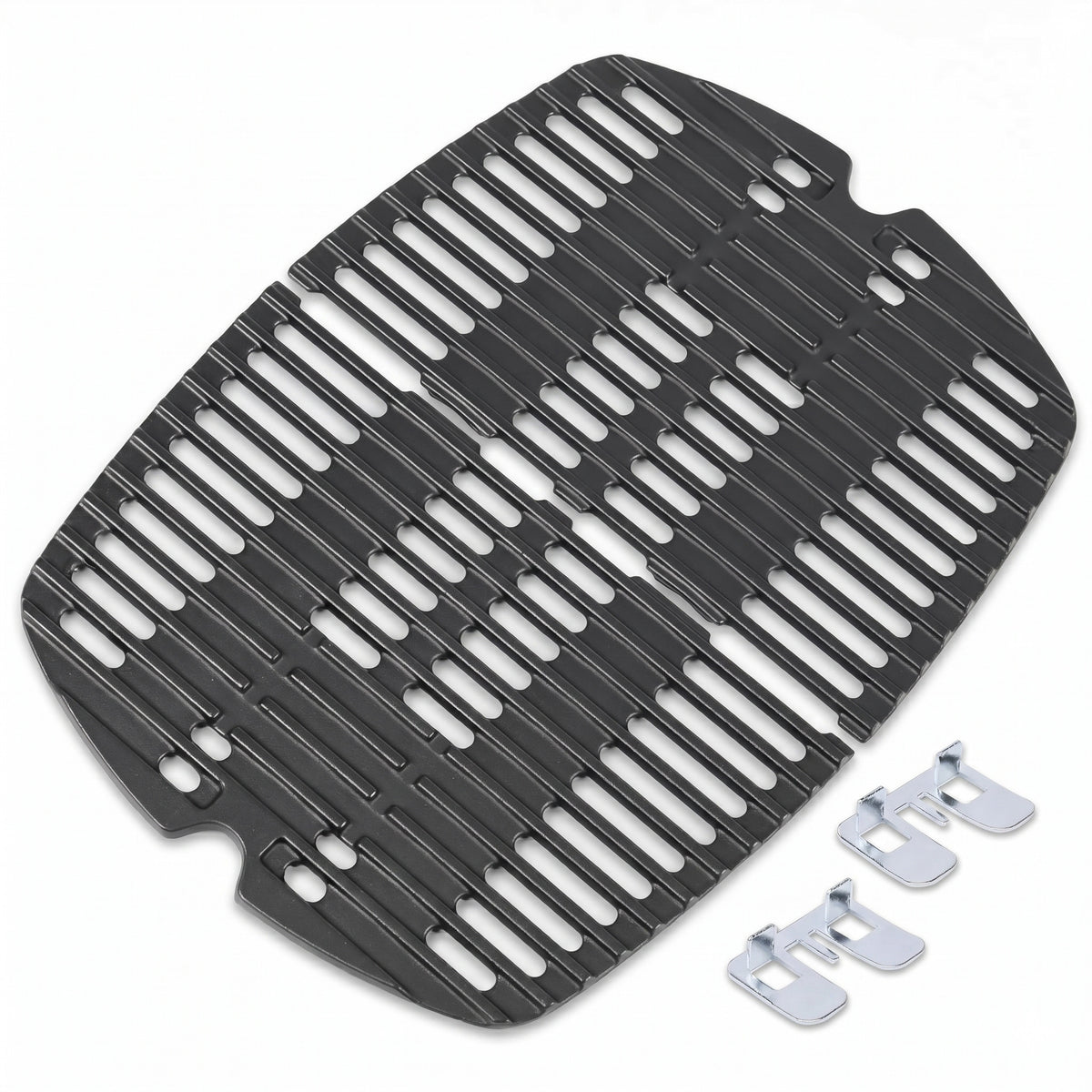 Cast iron grill grates set replacing Weber 7644 for Q100, Q120, Q1000, and Q1200 series gas grills 2-piece set.