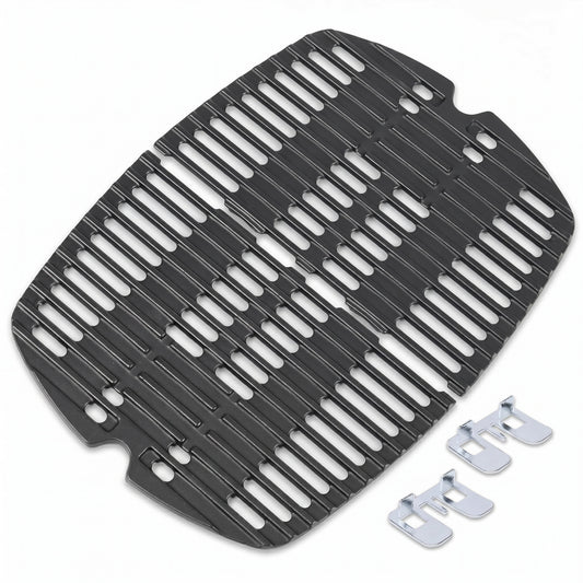 Cast iron grill grates set replacing Weber 7644 for Q100, Q120, Q1000, and Q1200 series gas grills 2-piece set.