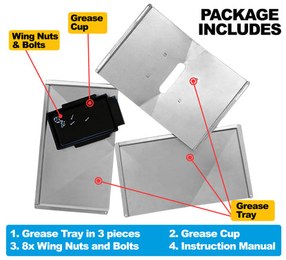 Grease Tray with Adjustable Width (41 cm to 51 cm) x 39 cm for Grills from Biltema, Lucifer, Napolean, Landmann and Many More, Fits Universally