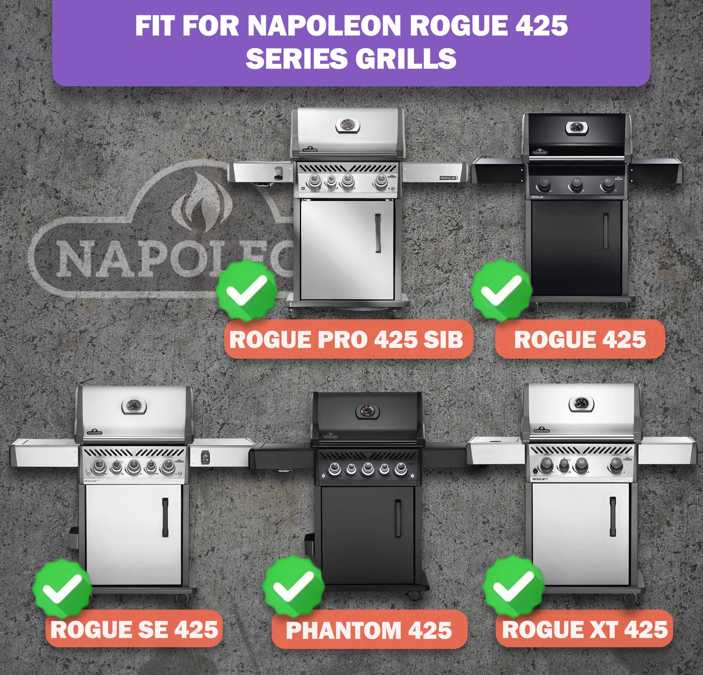 5-Pack Replacement Sear Plates for NAPOLEON Rogue 425 Series Grills (Fits PRO, XT, SE Models), Porcelain-Enameled Steel