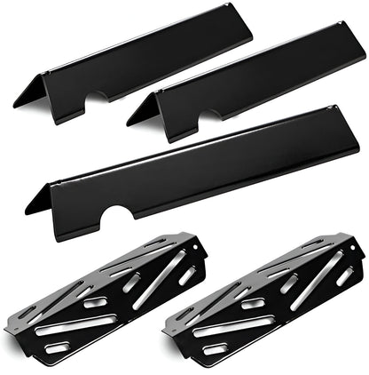 porcelain 3-pack Flavorizer bars and 2-pack heat deflectors set replacing Weber 66794 and 66039 for Genesis II 200 series gas grills.
