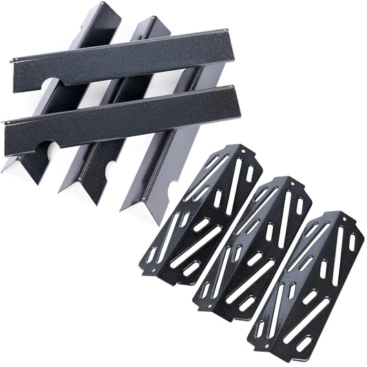 Porcelain 5-pack flavorizer bars and 3-pack heat deflectors replacing Weber 66032/66040 for Genesis II 300 gas grills.