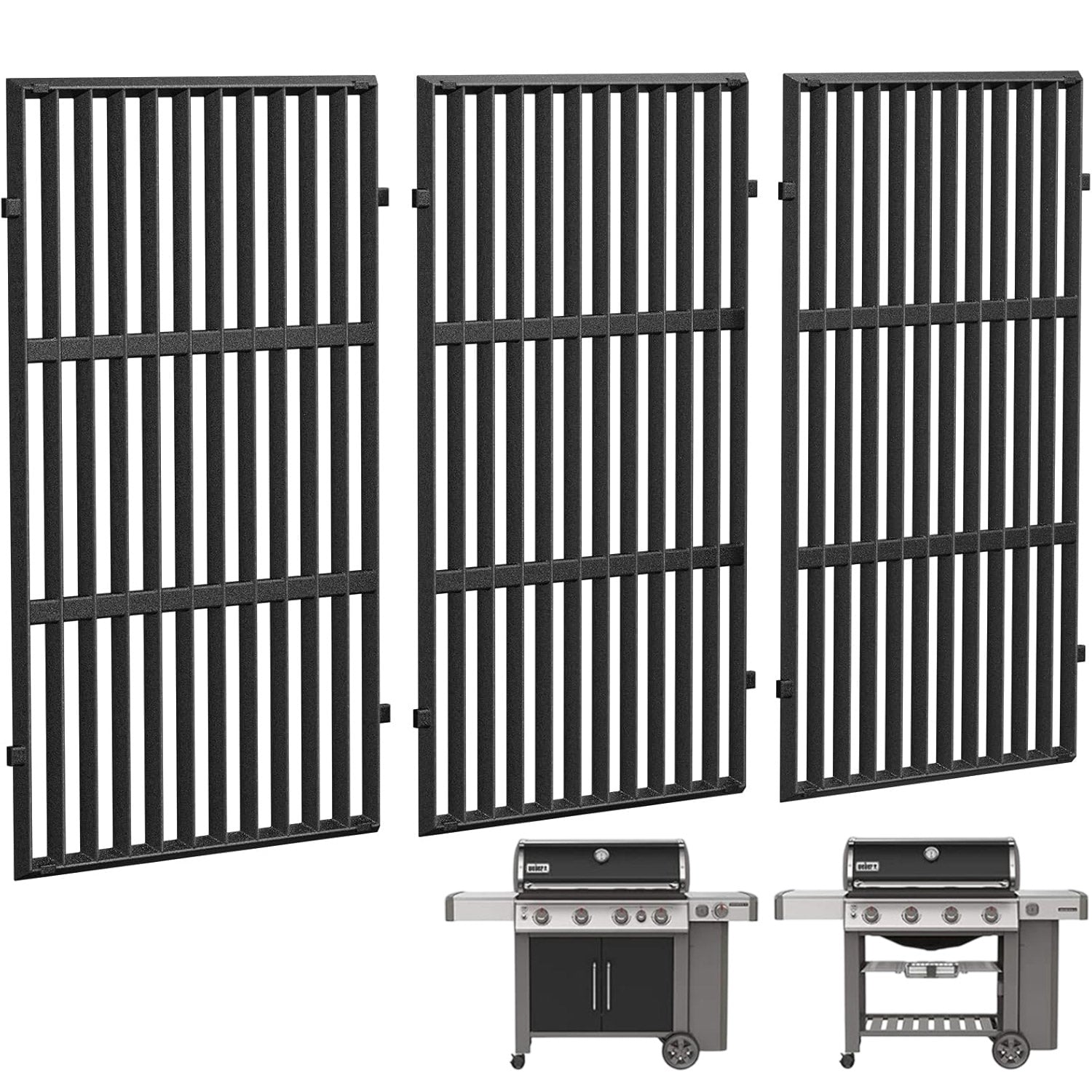 Enameled cast iron grill grates replacing Weber 66089 for Genesis 400 & Genesis II 400 grills 3-pack.