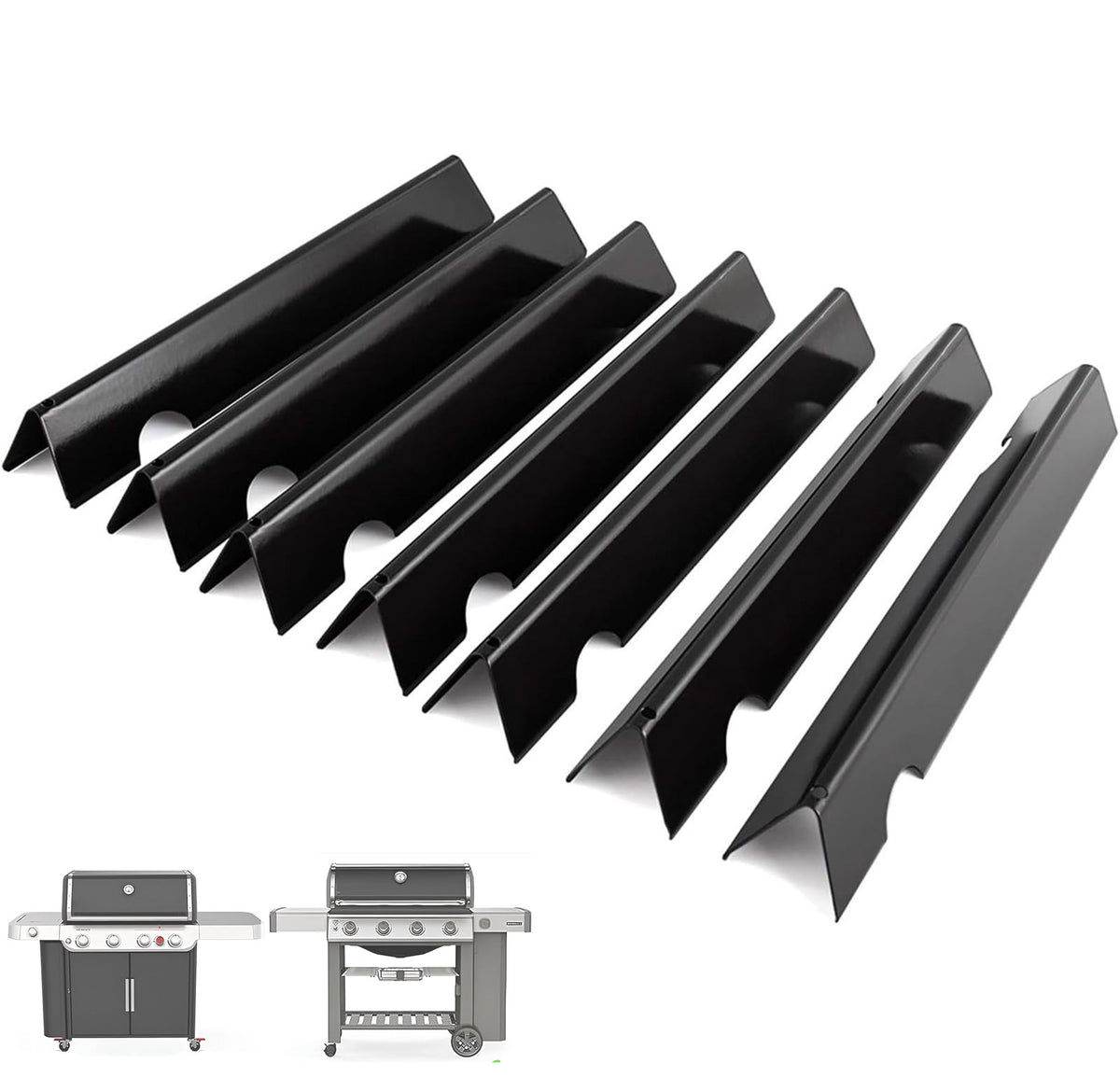 7-pack porcelain-enameled flavorizer bars replacing Weber 66033 & 66797 for Genesis II 400 & Genesis 400 series grills.