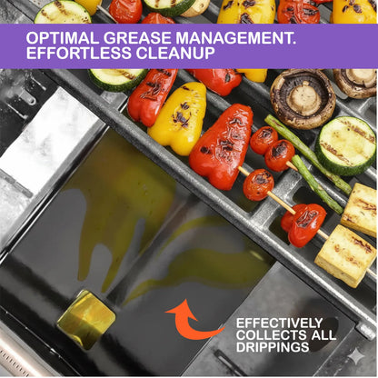 Concave design of the Weber Genesis grease tray effectively collecting drippings and oil for a cleaner grilling experience and easier cleanup.