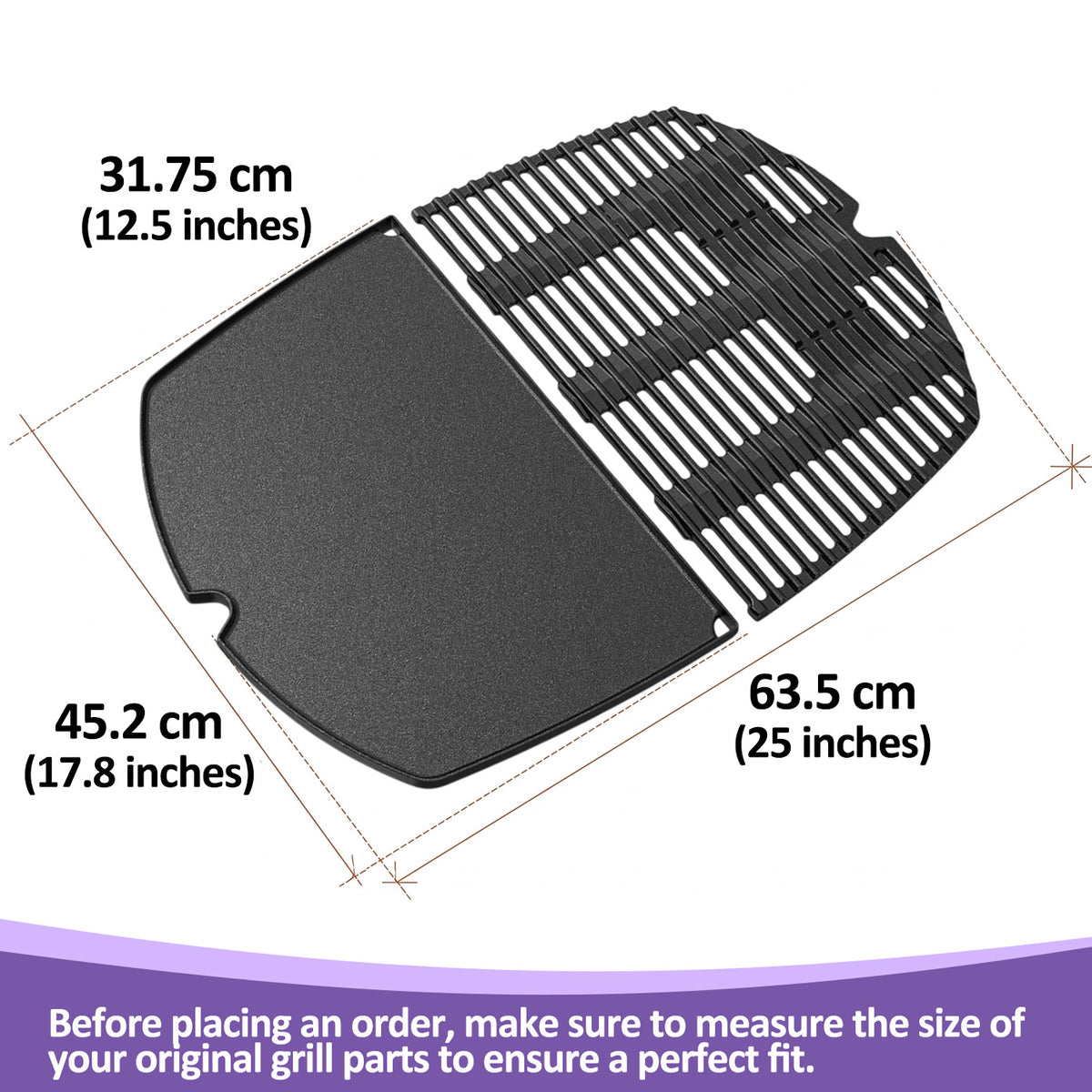 Replacement Cast Iron Grill Grate & Grill Griddle Set for Weber Q300, Q320, Q3000, Q3100, Q3200 Series (Pre-2023) –  Replaces Weber 7646, 6506