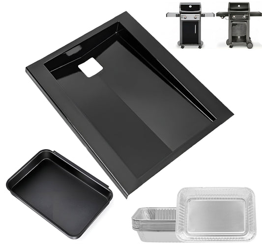 Grease drip tray and cup kit with 10 liners replacing Weber 69803 for front-control Spirit 200 series gas grills.