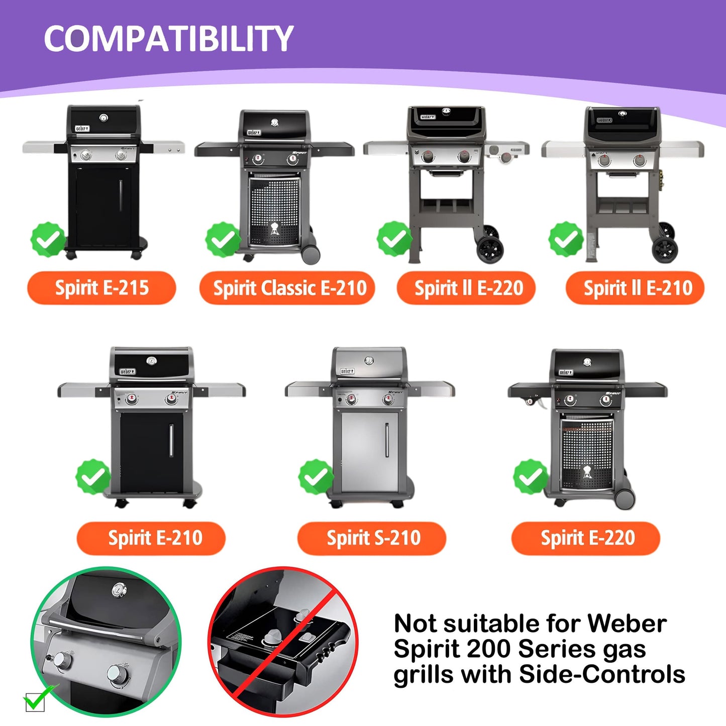 Grill Grates for Weber Spirit 200 & Spirit II 200 with Front-Controls - Fits E-210/E-215/E-220/S-210/S-215/S-220, Replacement for Weber 7637, Porcelain-Enameled Steel