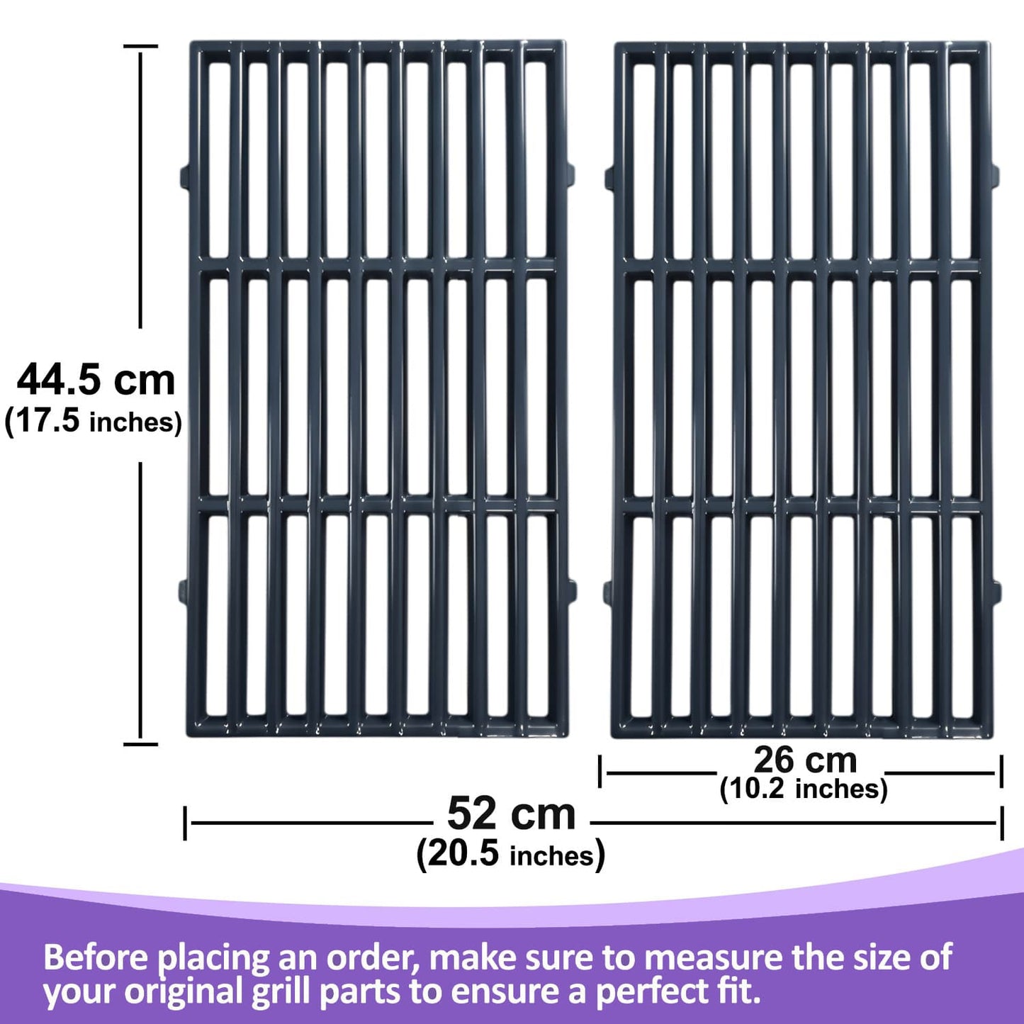 Grill Grates for Weber Spirit 200 & Spirit II 200 with Front-Controls - Fits E-210/E-215/E-220/S-210/S-215/S-220, Replacement for Weber 7637, Porcelain-Enameled Steel