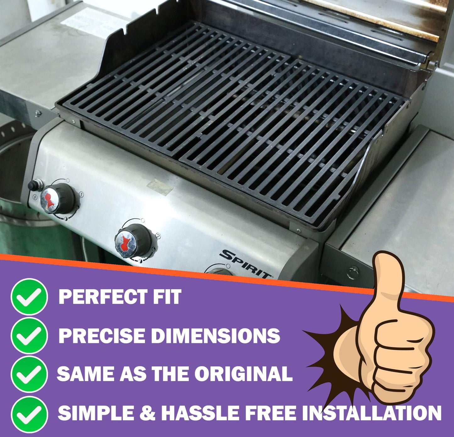 7638 Cast iron Grill Grates for Weber Spirit 300 Series (E-310/E-320/S-310/S-320), Spirit 700, Silver/Gold/Platinum B & C, Genesis 1000-5000 Gas Grills, 44.5 cm x 30.2 cm each