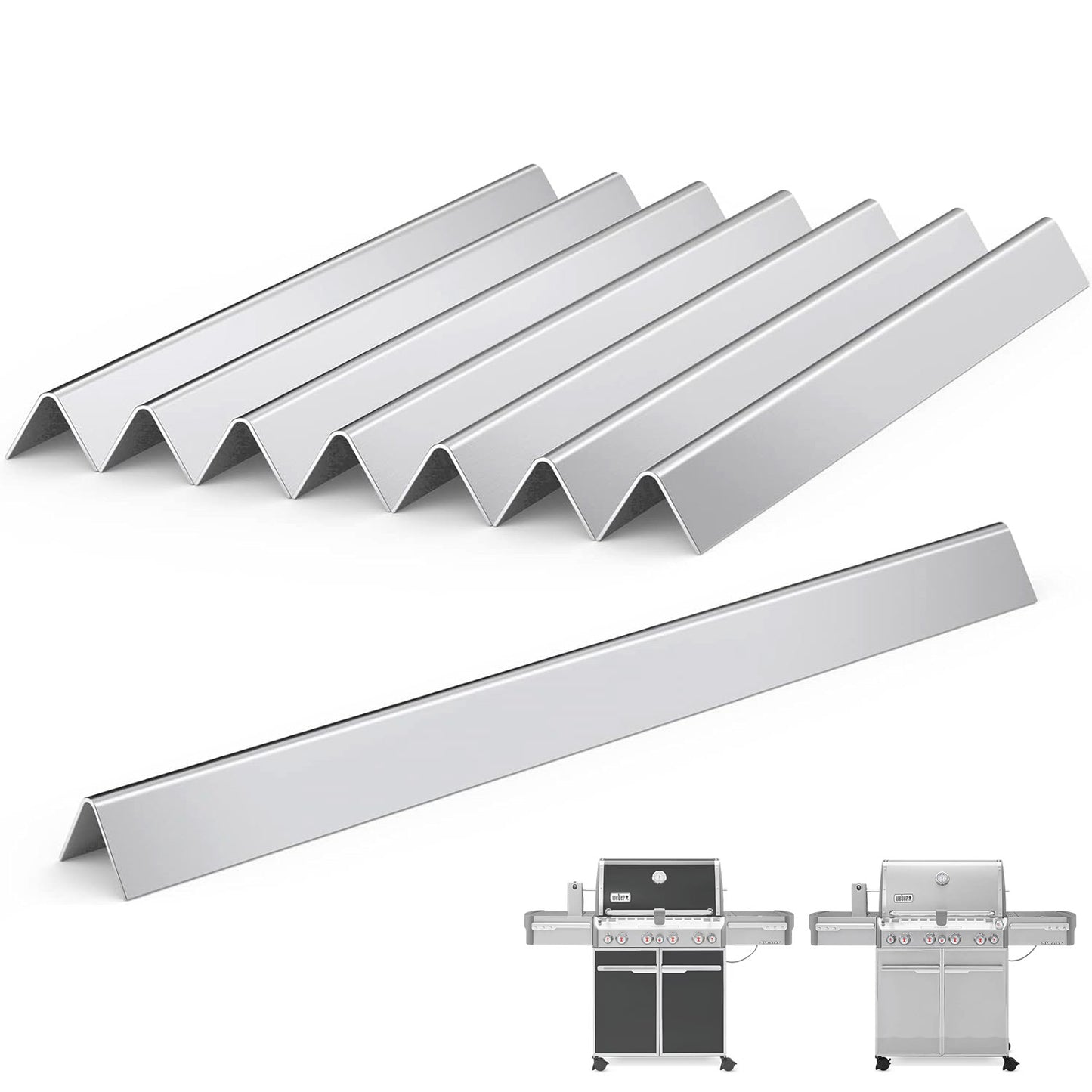 Set of 8 stainless steel flavorizer bars replacing Weber 67668 for Summit 400 series grills (E-470, S-470, S-450).