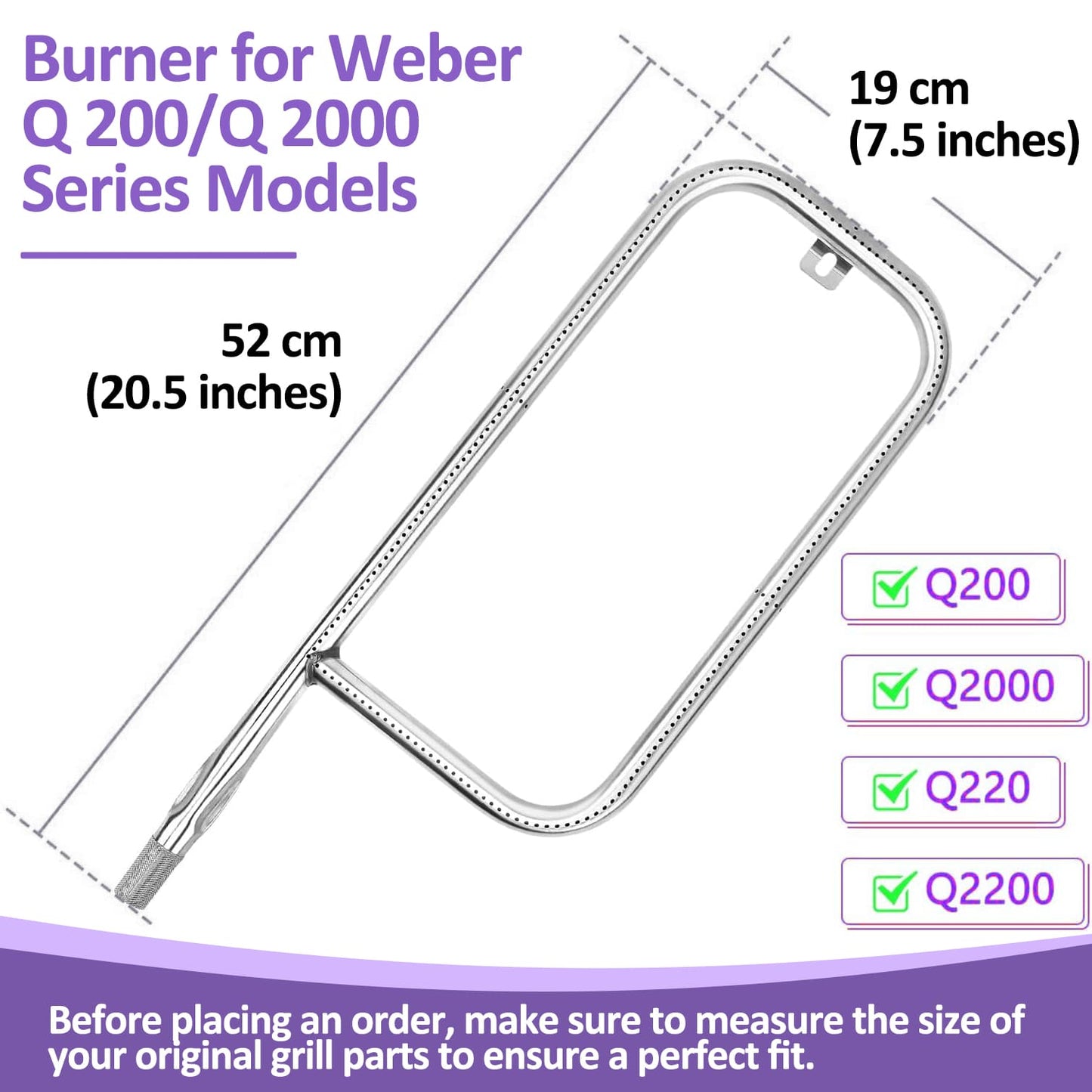 41862/60041 Brenner für Weber Q200/Q220/Q2000/Q2200 Grills, 52 cm, Edelstahl, Weber Q Grill Ersatzteile