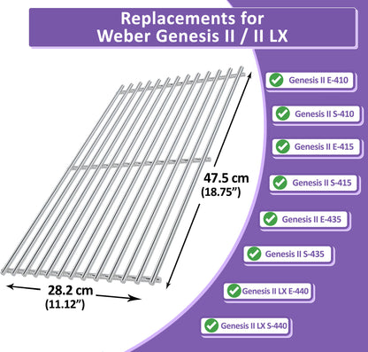 47,5 x 28,2 cm, 66089 / 66097 Grillroste für Weber Genesis II E-410, E-415, E-435, S-410, S-415, S-435, Genesis II LX E-440, S-440, Weber GS4 Grillteile, Edelstahl