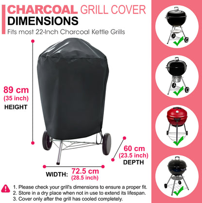 7176 BBQ Grillabdeckung für 56 cm Holzkohlegrill, 600D Oxford-Gewebe, Strapazierfähig & Wasserdicht, PU-Abdeckung für Weber 22 Zoll Master Touch Holzkohlegrill, Original Kettle Grill und mehr (72,5 B x 60 T x 89 H cm)